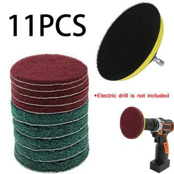 

11pcs/set Sticky Disk Scouring Pads Drill Cleaning Brush Kit Scrub Cleaner Tool For Grout Lines, Corners, Tiles, Tubs, Showers