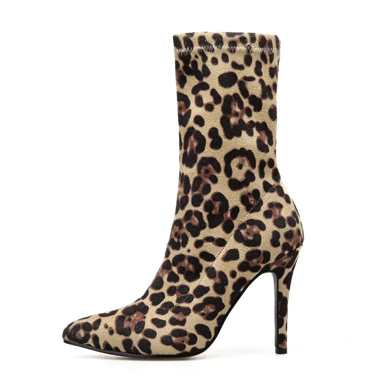 

2019 Women Leopard Skin Print Boots Stripper 10.5cm High Heels Ankle Boots Lady Combat Stiletto Heels Fetish Cool Winter Shoes