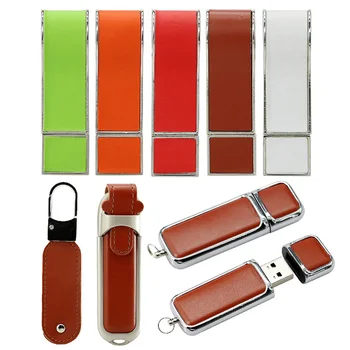 

Metal Keychain Pendrive 8GB 16GB 32GB 64GB Leather USB Flash Drive Pen Drive Pendriver Flash Customize Memory Card Memory Stick