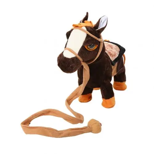 10inch Electric Plush Singing Walking Horse Ponyr Simulated Intelligent Kids Toy Children Birthday Gift New - Цвет: Dark Brown