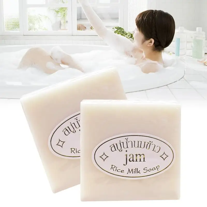 Handmade Rice Soap Thai Jasmine Rice Collagen Vitamin Skin Whitening Bathing Oil Control Moisturizing