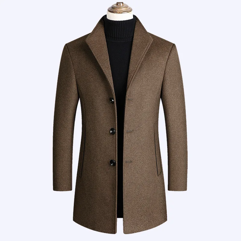 

2019 Man With Youth Solid Color Leisure Long Woolen Overcoat
