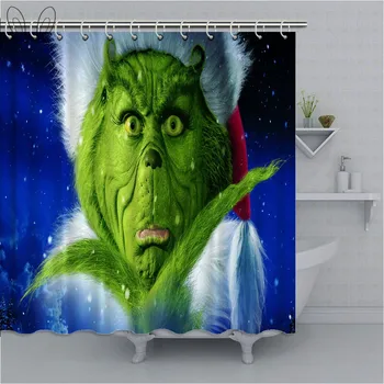 

Fahsion Grinch Design Bathroom Curtain Cartoon Kids Waterproof Polyester Fabric Bath Shower Curtain Hoem Decor Shower Sets