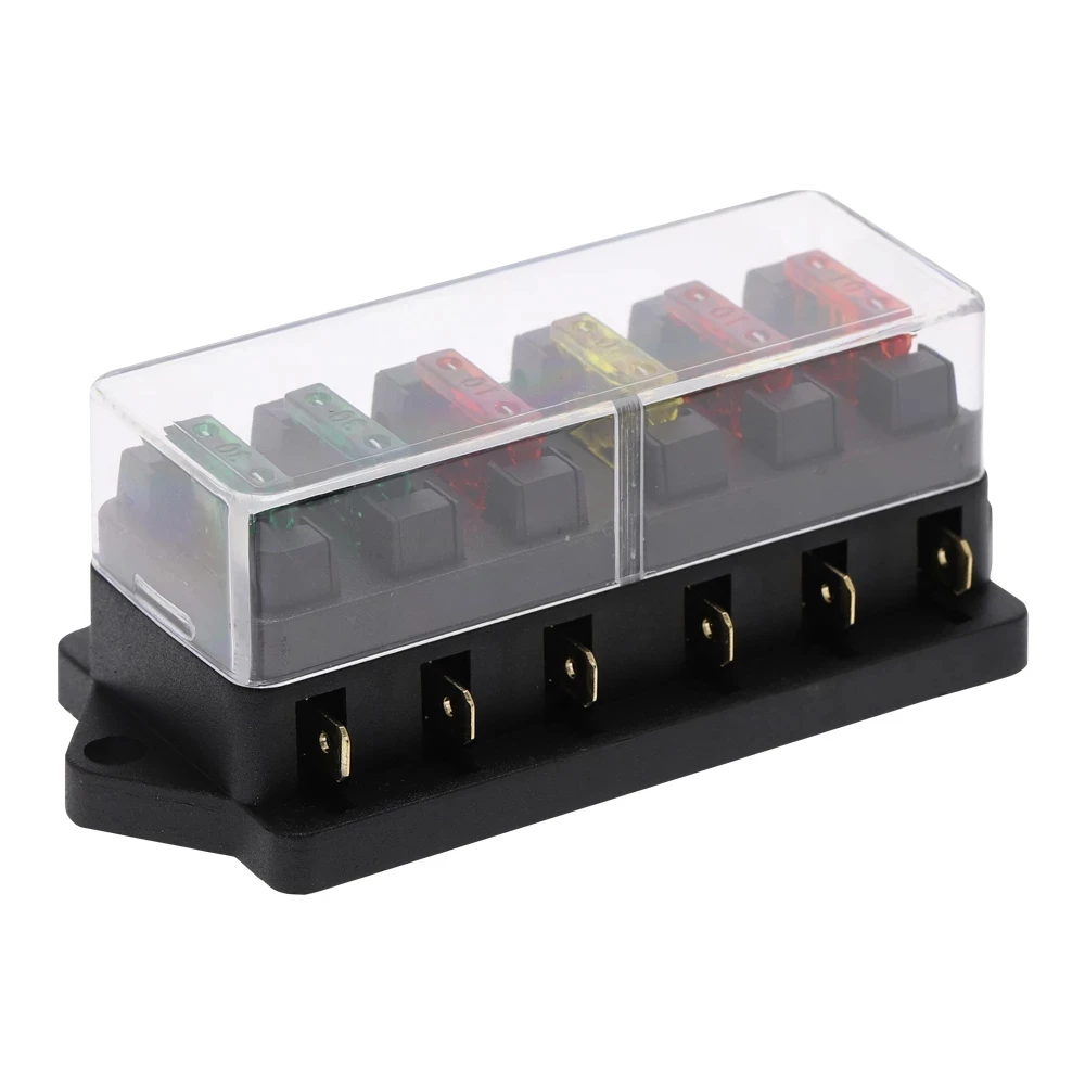 6 Way ATO Blade Fuse Box Plastic Cover DC12V 24V Car Fuse Block Holder with 6Pcs 3A-30A Fuses and Clip, fuse box holder,fuse holder,fuse box