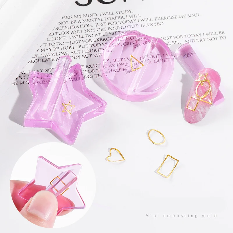 

Nail Metal Slice Rivets Studs Curve Shaping Mold Clear Round Square Star Heart Acrylic DIY Pressed Mold Manicure Tool