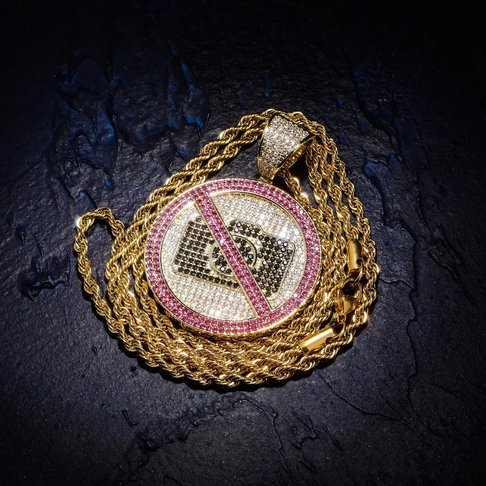 JINAO Fashion Camera ban Necklaces Cubic Zircon Hip Hop Gold and Silver Jewelry Chain Iced Out Chain Pendant for Men Women Gift
