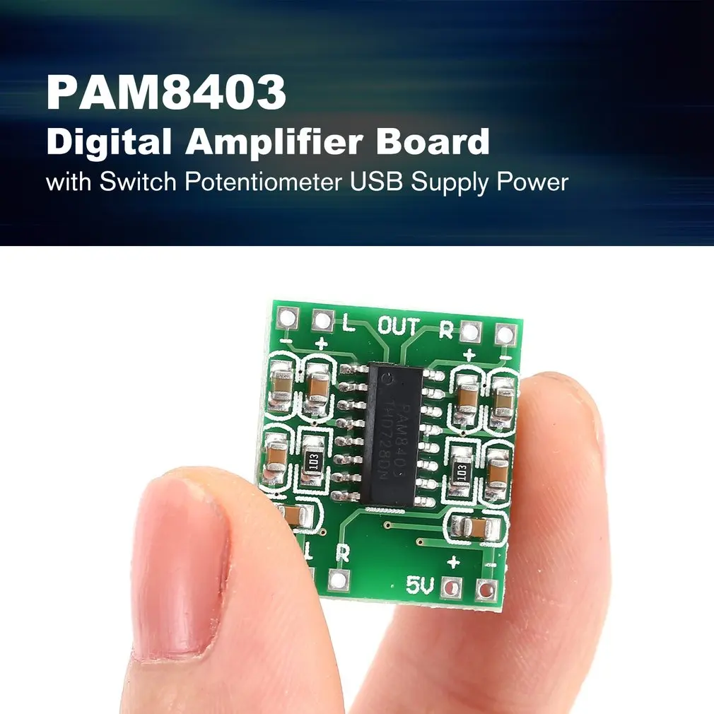 PAM8403 Super Mini Digital Amplifier Board 5V Power Amplifier Board Efficient with Switch Potentiometer USB Supply Power