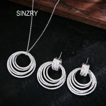 

SINZRY new cubic zirconia multi-layer circle shinning gorgeous pendant necklace earring jewelry sets for female