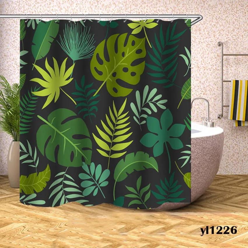 Тропическое растение занавеска для душа Цветы Листья водонепроницаемый для ванной занавески s для ванной ванны купальный чехол большой широкий 12 шт. крючки - Цвет: Pattern 13