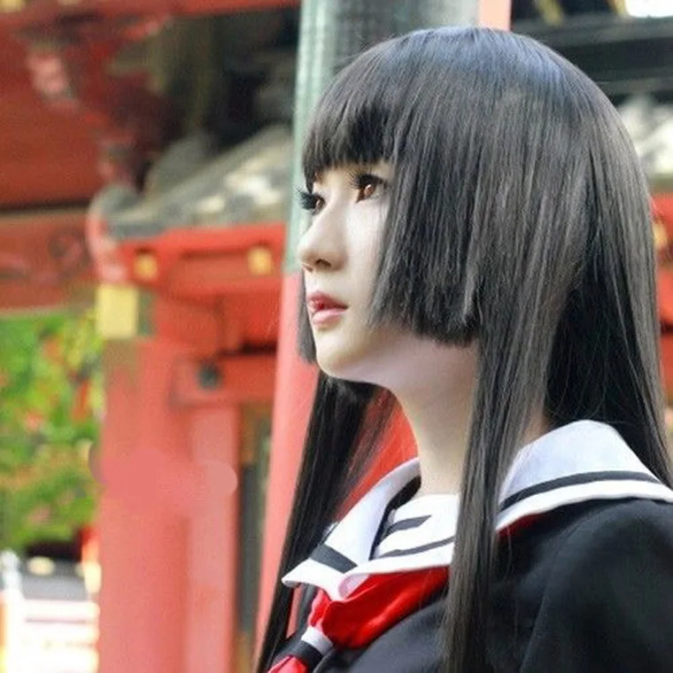 Cos поддельные волосы Hell Girl Yan Moai Ji стиль волос три меча Qi черные длинные прямые