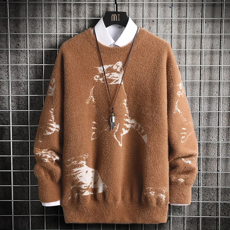 

Mens Oversized Knitted Sweater Winter Man Cat Printing Sweaters Pullover Jumper Hip Hop Harajuku Korean Sweater