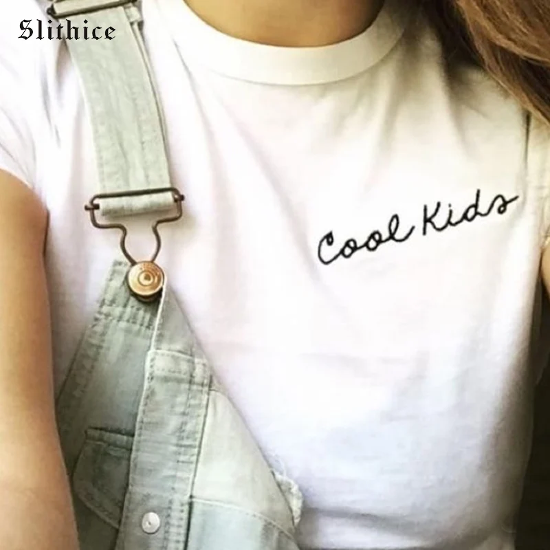 

Slithice Summer Style T-shirts Women Short Sleeve O-neck Cotton Casual Letter Print Cool Kids Print girl tshirt female top