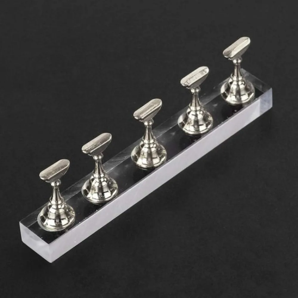 ENASUI Acrylic Fingernail DIY Nail Art Display Stand Training Finger Practice Display Stand(Silver