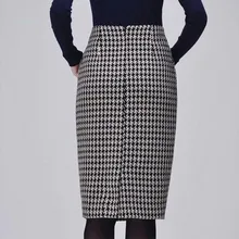 Новинка, весенние, осенние, зимние юбки для женщин, высокая талия, шерстяная юбка средней длины, Хаундстут, Облегающие юбки-карандаш для женщин