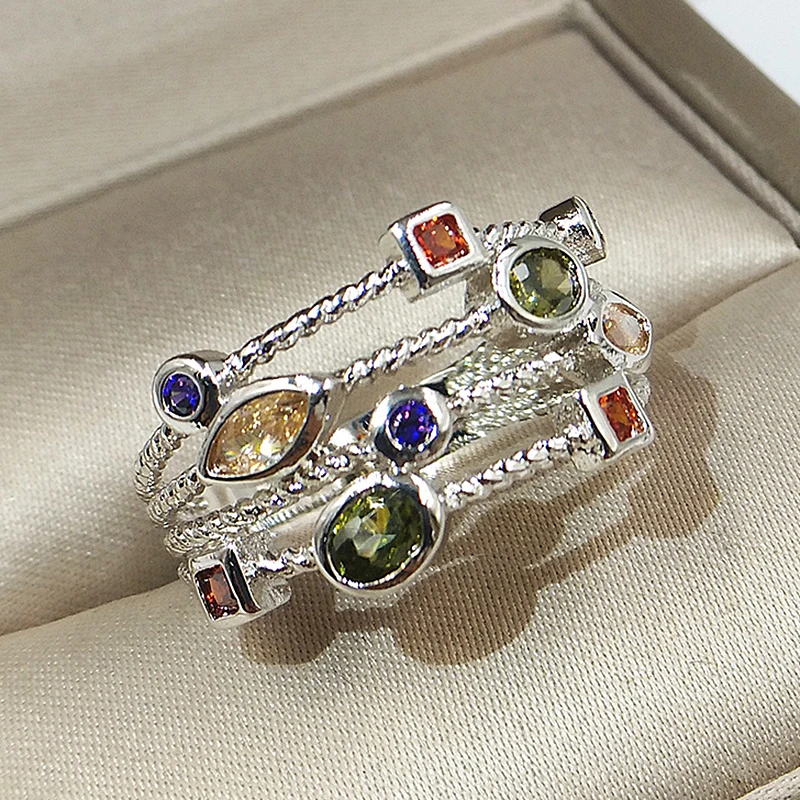 Винтажное обручальное кольцо с крестиком, роскошное цветное циркониевое большое обручальное кольцо для женщин, модное серебряное ювелирное изделие, подарок O5T217