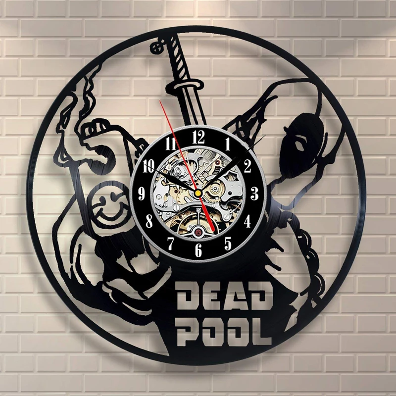 Deadpool Vinyl Record Wall Clock Modern Design Vintage Vinyl Wall Clocks with 7 Colors LED Lighting Wall Watch Home Decor