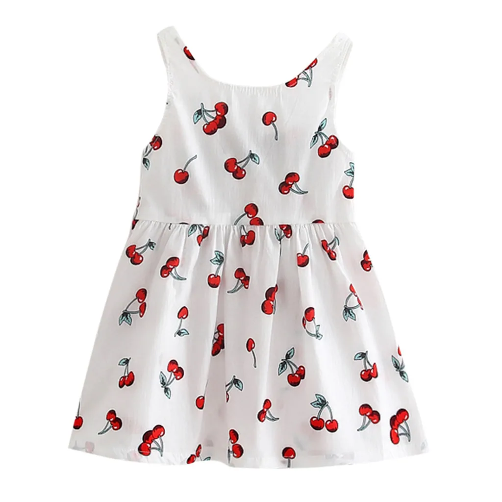 

2020 Cute Girls Dress Summer White Fruit Print Party Princess Dress 2-7 Years Sleeveless Kids Dresses For Girls Clothes Vestidos