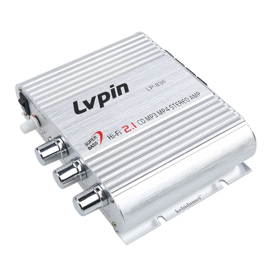 Silver LVPIN мини Hi-Fi стерео усилитель MP3 автомобиль радио Каналы 2 дома супер бас 12V 200W - Цвет: Silver