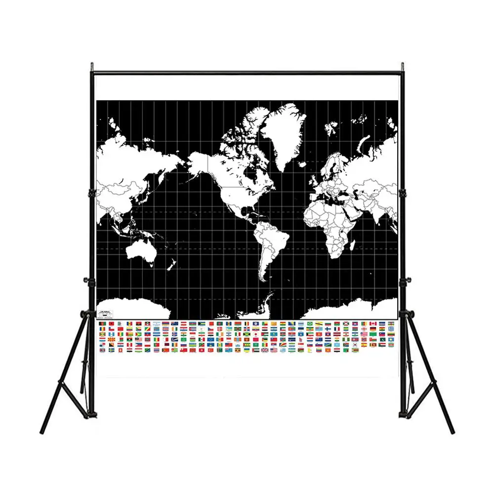 

The World Mercator Projection Map with National Flag Black And White Simple Plate Map 150x150cm