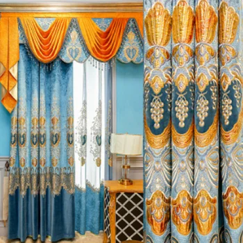 

European-style Curtains for Living Dining Room Bedroom High-end Luxury Valances Curtains tulle Finished Product Customization