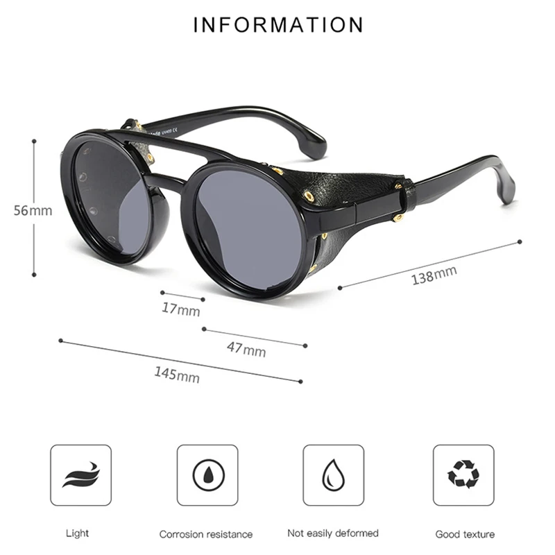 Eyecrafters 2021 Vintage Männer Steampunk Brille Sonnenbrille Frauen Retro Shades Mode Leder mit Seitenschilde Runde Sonne_voghion.com