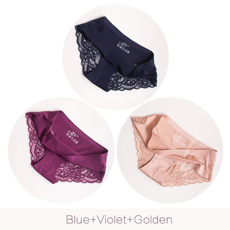 Blue Violet Golden FITLIFE, женские сексуальные кружевные трусики, бесшовное женское нижнее белье, трусы, нейлон, шелк, для женщин, бикини, хлопок, прозрачное белье - Цвет: Blue Violet Golden