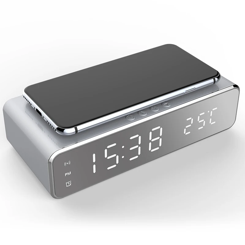 New HD Clock Mirror Digital Thermometer Date Display Alarm Clock LED Electric Alarm Clock With Phone Wireless Charger And Date 