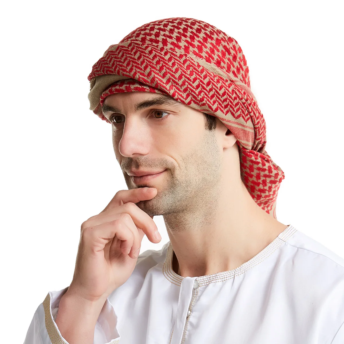 Arab Men Head Scarf Adult Shemagh Keffiyeh Muslim Saudi Tactical Desert Square Wool Scarf Islam Headdress Shawl Turban Eid Gift mens red scarf