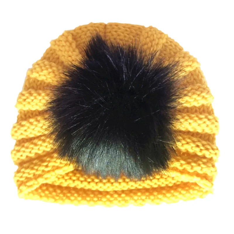 Модная зимняя куртка для маленьких девочек Шапки с жемчугом Карамельный цвет, Вязанная, Beanie Hat baby шапка Fotografia аксессуары 1 предмет - Цвет: Yellow pompom