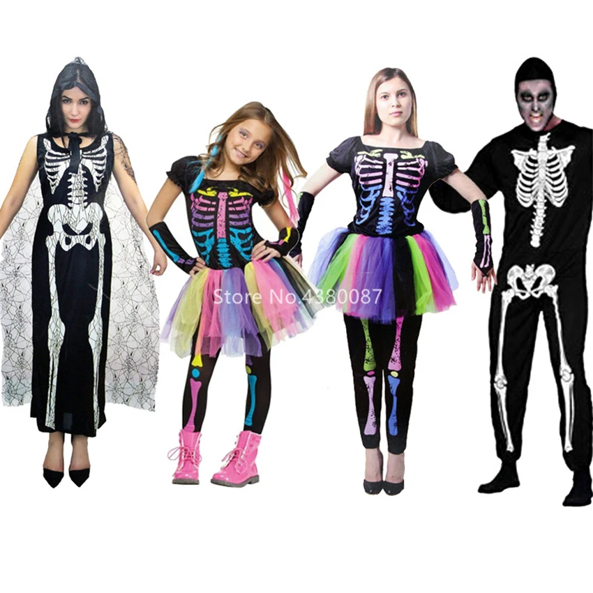 Goede Skelet Regenboog Scary Cosplay Kids Adult Halloween Jurk Vrouwen Meisje Horror Kostuum Heks Mannen Duivel Vermomming Carnaval Party
