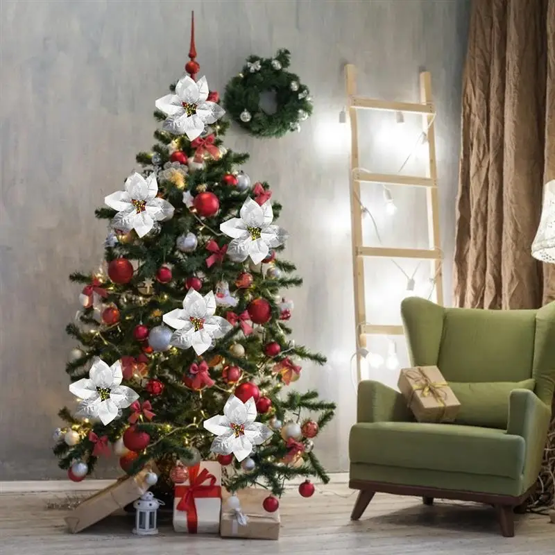 20 шт. искусственные цветы для украшения Poinsettia поддельные цветы DIY новогодняя елка, для дома Свадебные Декорации Цветок голова Рождество