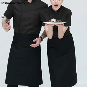 

INCERUN Unisex Kitchen Restaurant Chef Uniforms Short Sleeve Solid Stand Collar Waiter Catering Food Service Clothes Tops S-5XL