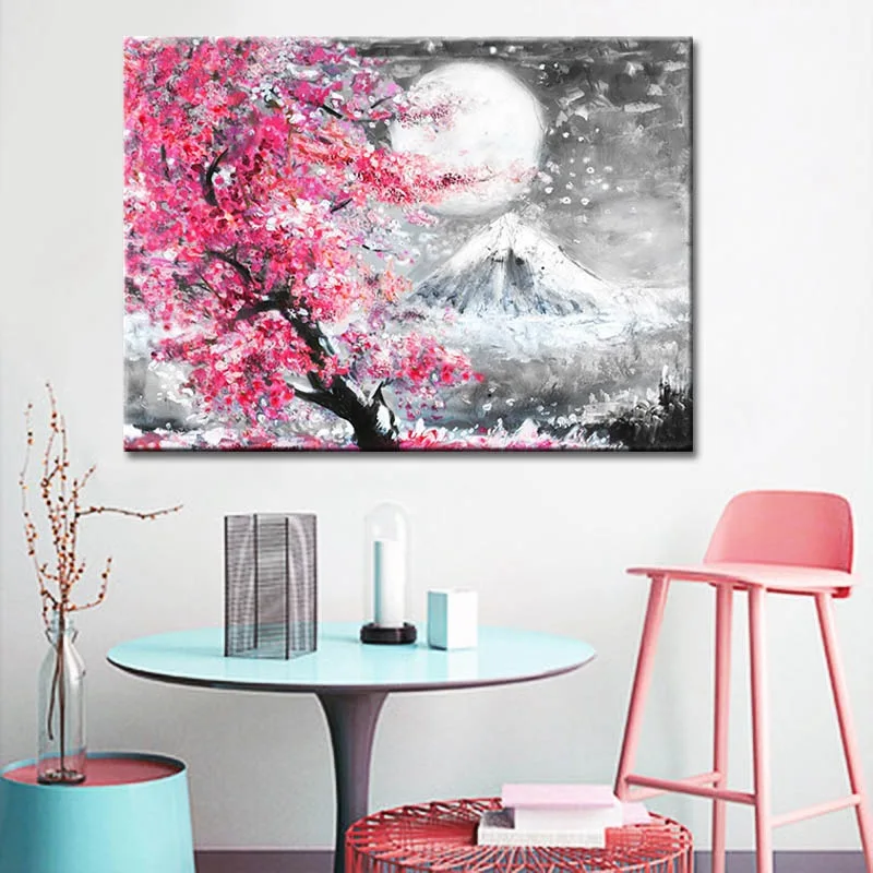 Японской Вишни Fuji горный Пейзаж Wall Art плакат акварельная картина на холсте
