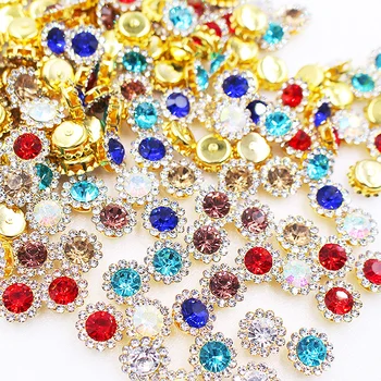 

10mm Mix Color Shiny Crystals Strass Stones Trim Gold Claw Sewing Rhinestones Garment Crafts DIY Sew On Rhinestones for clothes