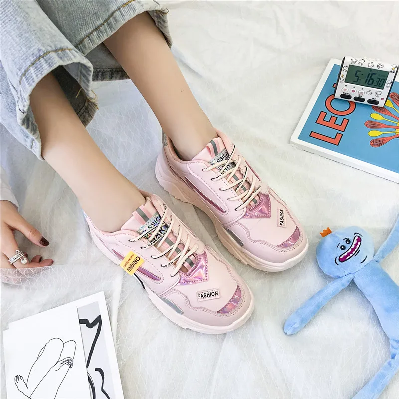 

2020 Spring Platform Heel Lace-up Mixed Colors Athletic Shoes Student Casual Shoes Large Size Breathable WOMEN'S Shoes