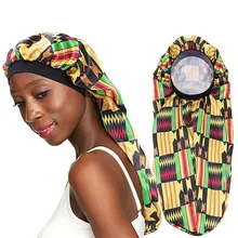 

Fashion Long Bonnet Satin Silky Bonnet Night Sleep Cap Hair Care Chemo Cancer Hat Ladies Headwrap African Pattern Print Turban