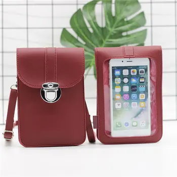 

Mini Mobile Phone Bag with Back Side Clear Touching Screen Window PU Leather Bag Dust-proof A66