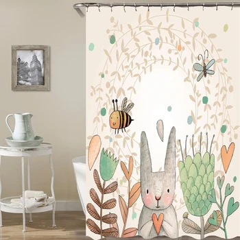 

Nordic cartoon animal rabbit polyester printing waterproof shower curtain partition curtain free punching factory direct sales
