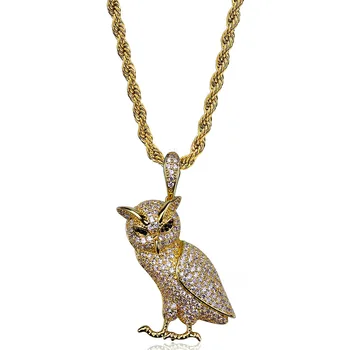 

Hip Hop Iced Out Animal Owl Pendant Tennis Chain Necklace Gold Silver Color Micro Pave CZ Men Women Pendant Necklace Jewelry
