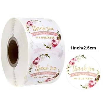 

New 1Inch "Thank You for Supporting My Small Business" Round Floral Label Seals Sticker 500pcs/roll for Handmade Envelope Decor