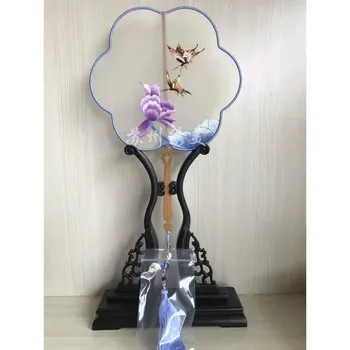 

Chinese Hand Embroidery Temple Fan Circular Fan Fan Rack Base Fan Chinese Style Ancient Style Fan Rack Gift Chinese Fan Fabric