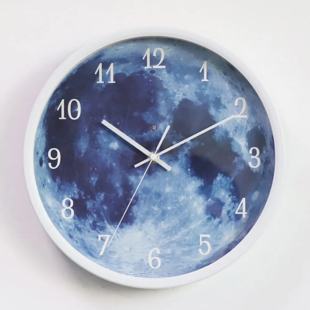 Art Design Wall Clock 12 Inch  Blue Moon Sound Control Luminous Digital Modern Silent Living Room Bedroom Round Decoration Wall Clocks discount Wall Clocks