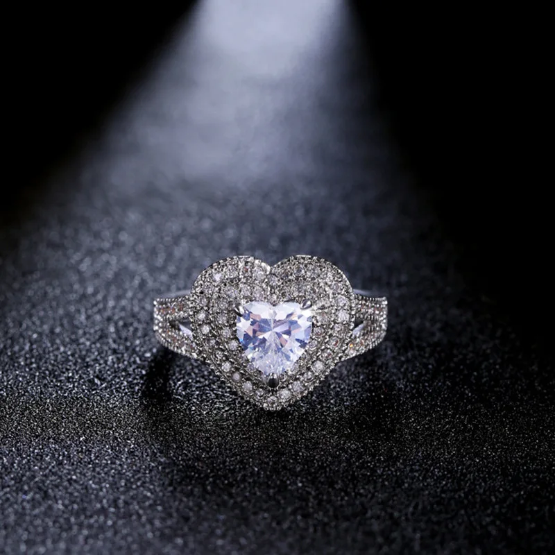 New Classic 925 Sterling Silver ring for Women Crystal from Austrian Heart-shaped elegance Wedding Rings for Women fine jewelry
