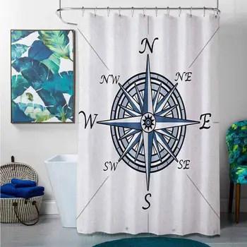 

Shower Curtains Anti Mold and meldew Compass,Sea Color Themed Voyage Windrose Discovery Marine Design Work of Art, Blue Pale