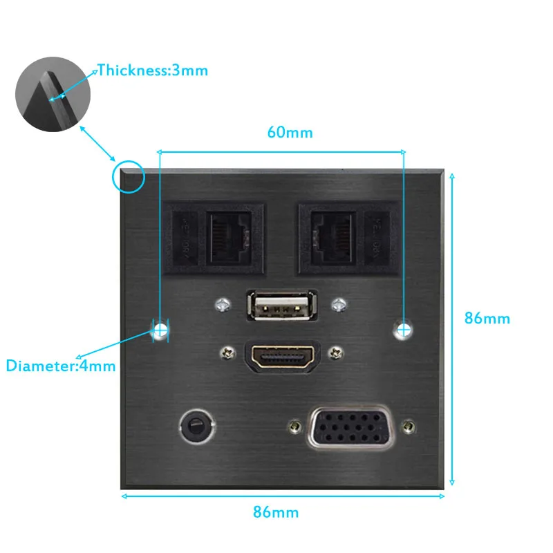 Настенная розетка из алюминиевого сплава HDMI VGA USB аудио два сетевых порта