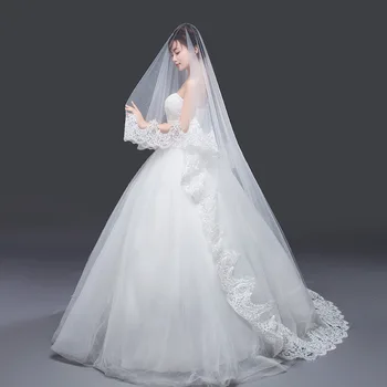 

White Ivory Cathedral Wedding Veils lace long veil Lace Edge Bridal Veil with Comb Wedding Accessories Bride Wedding Veil
