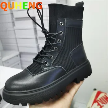 

Hot Sale Martin Boots Women 2020 Autumn New Boots Ladies Platform Flying Woven Short Boots Leather Breathable Women's Boots