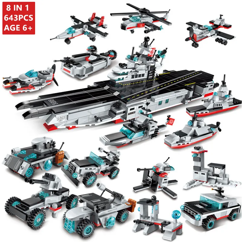 8 шт./лот военные кирпичи морской разрушитель авианосец оружие корабль модель