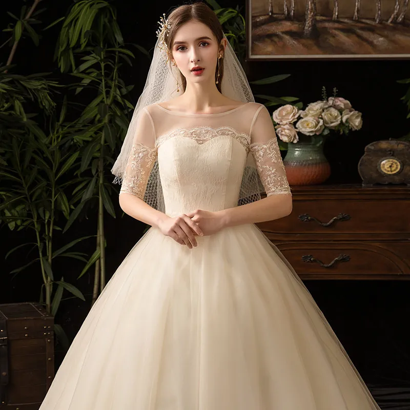 

Champagne Color Wedding Dress 2019 Summer New Style Fashion Bride Slim Fit Simple Light Wedding Dress Bridesmaid Formal Dress H1