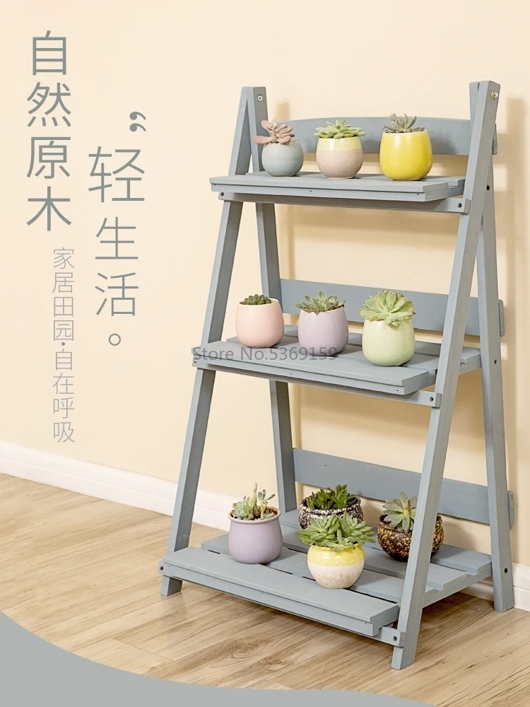 Flower Rack Multi-layer Meat Indoor Folding Floor Step Rack Multi-layer Balcony Living Room Solid Wood Home Assembly